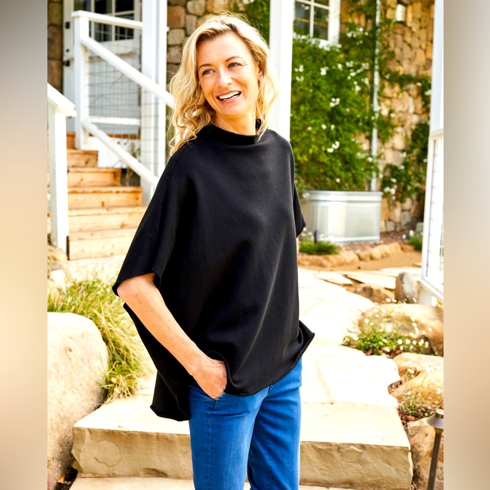 NEW Frank & Eileen OLIVE  Funnel Neck Capelet triple fleece black one size